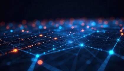 Abstract Digital Network Visualization Glowing Nodes and Lines Representing Data Flow and Connectivity