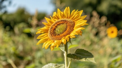 Obraz premium Sunflower Blooming in a Vibrant Field Nature Outdoor Scene Close-Up Perspective Celebrating Beauty of Flowers