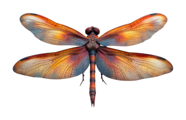 Delicate sculptural dragonfly installation nature museum mixed media indoor environment close-up view clay creativity isolated on transparent background