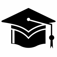 Silhouette of graduation cap or education hat on, Graduation hat icon, mortarboard cap symbol Black vector illustration