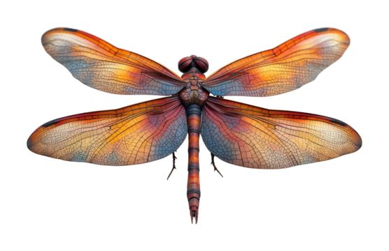 Delicate sculptural dragonfly installation nature museum mixed media indoor environment close-up view clay creativity isolated on transparent background