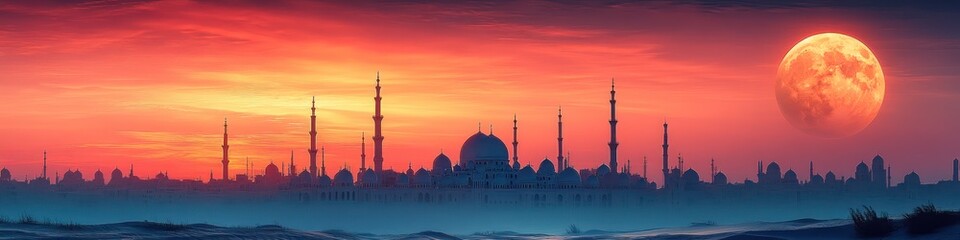 Obraz premium Grand Mosque at Sunset with Blood Moon