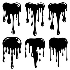 Current drops silhouette. Inks, paint, liquid, oil, molten circles set. Vector illustration 