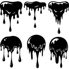 Current drops silhouette. Inks, paint, liquid, oil, molten circles set. Vector illustration 