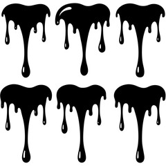 Current drops silhouette. Inks, paint, liquid, oil, molten circles set. Vector illustration 