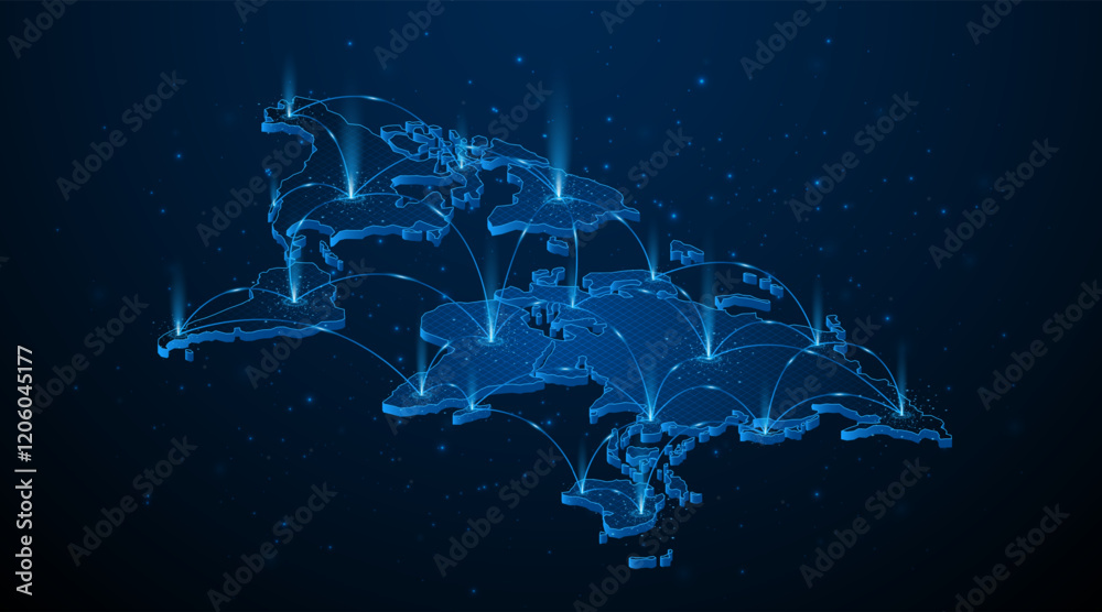Poster Global connection network background. World map. Internet technology concept or global communication.	