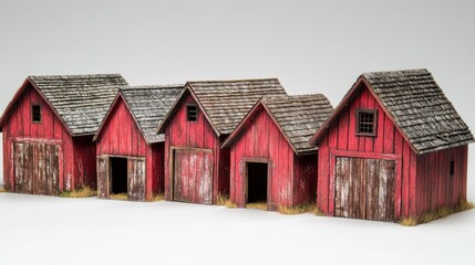 Six Rustic Red Barns with Weathered Wood and Grey Roofs