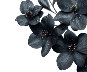 Elegant black flowers a floral minimalist design studio setup close-up view aesthetic concept isolated on transparent background