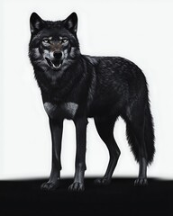 Fototapeta premium A lone wolf howling with intensity, the fine details of its fur standing out starkly against the blank white backdrop