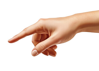 Action hand pointing gesture studio realistic close-up communication concept isolated on transparent background
