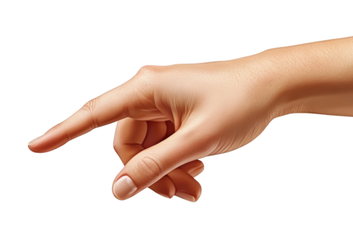 Action hand pointing gesture studio realistic close-up communication concept isolated on transparent background