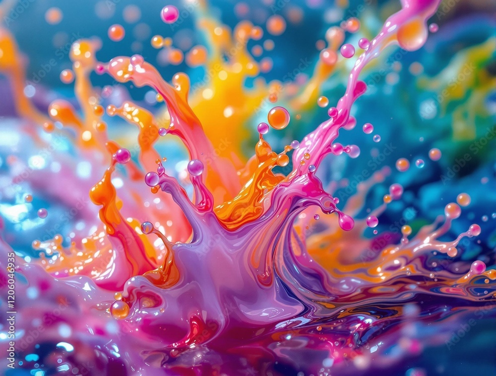 Poster a vibrant and colorful water splash with various hues of yellow, orange, and blue, creating an abstr