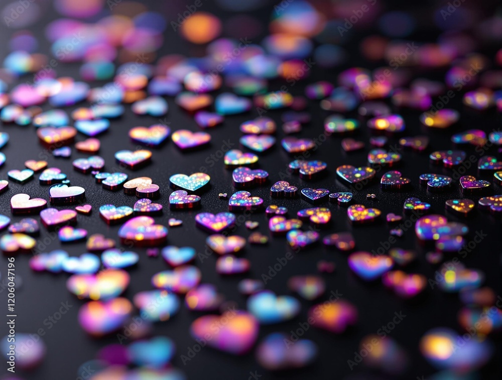 Poster a close-up of small, colorful particles scattered across a dark background. the particles appear to 