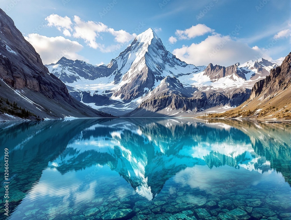 Aufkleber a breathtaking mountain landscape with a turquoise lake at its base. the reflection of the mountains