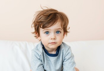 Fototapeta premium Portrait of a 3-year-old boy with brown hair and blue eyes