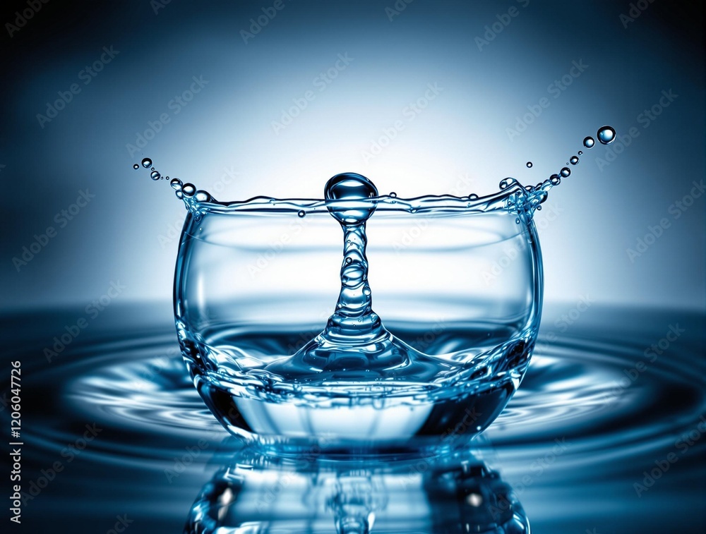 Aufkleber a water drop forming a small bowl on the surface of water. The background is blurred, emphasizing the water drop and creating a sense of depth.