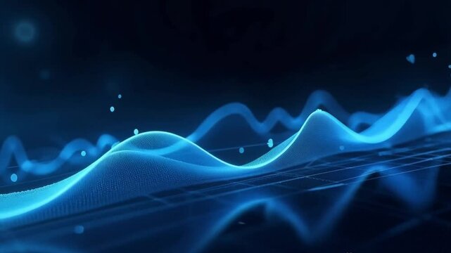 "A sleek, futuristic financial line graph in a dark gradient background, glowing neon blue lines with smooth curves, elegant gridlines, and subtle reflections, ultra-HD, cinematic, 8K realism."
