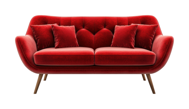Stylish modern red sofa for contemporary home png minimalist design concept isolated on transparent background