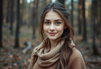 Naklejka premium Young woman in forest clearing