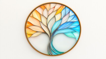 Obraz premium Vibrant Stained Glass Tree Design in Circular Frame Artwork
