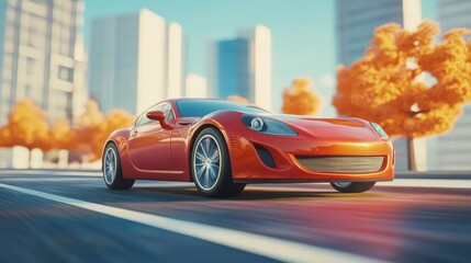 Sports car on the road.Fast driving 3d style, cartoon, ai generative