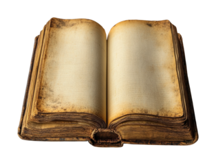 Open book with blank pages literary exploration creative writing indoor setting close-up view blank for imagination isolated on transparent background