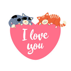 Cute valentines day card heart shaped with cats