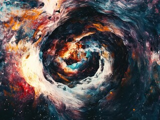 Fototapeta premium abstract digital artwork of cosmic nebula explosion, swirling colors in deep space, stars and galaxies emerging