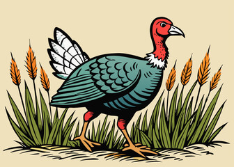 Turkey male and female birds family isolated on white background. Vector flat or cartoon icons illustration.