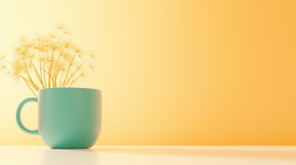 Charming Teal Cup with Dandelion Fluff Against a Warm Background
