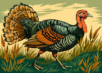 Cute turkey on white background. Domestic farm or wild turkey mother, father and baby. Vector flat or cartoon icons illustration.