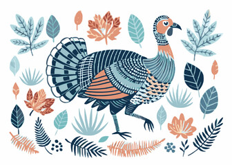 Turkey male and female birds family isolated on white background. Vector flat or cartoon icons illustration.