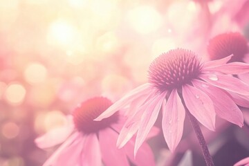 Soft Pink Flowers in Gentle Sunlight Dreamy Floral Background