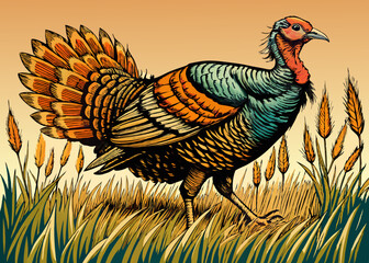 Cute turkey on white background. Domestic farm or wild turkey mother, father and baby. Vector flat or cartoon icons illustration.