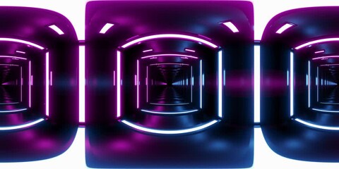 360-Degree View VR Endless Cyber Tunnel with Blue and Purple Neon Lights in Futuristic Style Seamless 3d Animation Stock Video