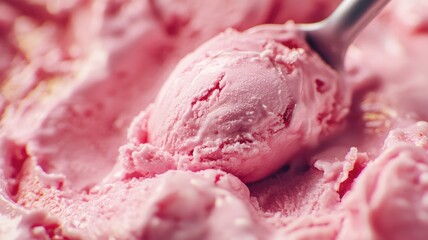 Close-up of pink ice cream being scooped