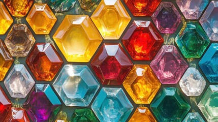 Hexagonal geometric pattern with each shape filled with different colors and a high detail