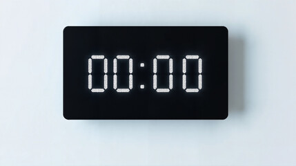 minute without time, Digital clock showing zero time on a simple white background with copy space