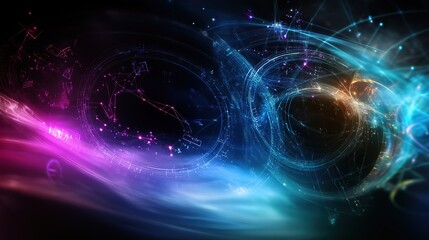 Fototapeta premium abstract colorful modern neon light background, mathermetic shapes and equation fractal scattered around
