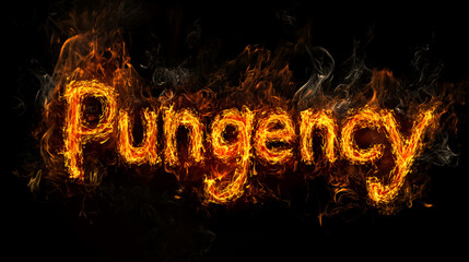 Pungency written by fire on black background