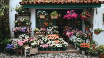 Vibrant Flower Shop Exterior: A Colorful Display of Blossoms