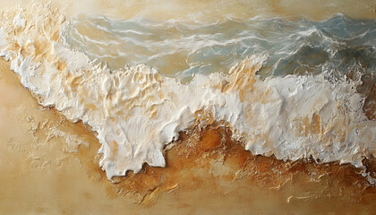 Rolling foamy waves cascading onto a sandy shore, embodying tranquil seaside bliss AI Generated