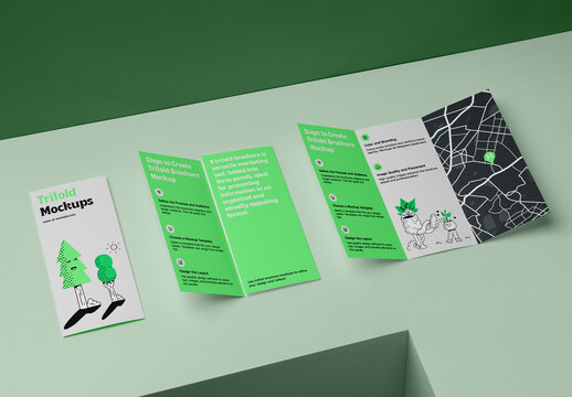 Perspectiv View Open Trifold Mockups