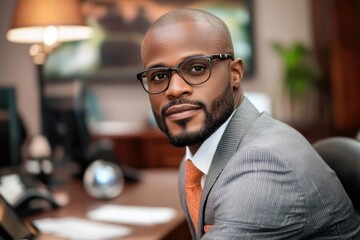 Obraz premium Confident african male adult professional in office setting