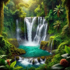 Obraz premium Majestic Waterfall in Jungle