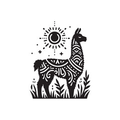 Black Color Llama silhouette design Vector Illustration, Solid White Background (13).eps