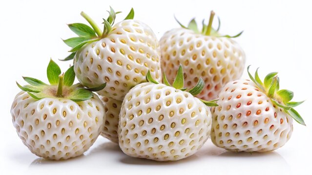 Isolated White Pineberries on White Background - Night Photography Stock Photo