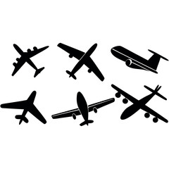 Plane icon set, plane silhouette vector,  Airplane icon vector, Flight transport symbol.