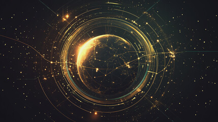 Obraz premium Abstract background with Colorful circle lines. Digital future technology . Abstract business connection of lines from nodes innovation of communication in the network.
