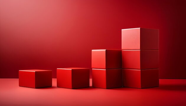 Fototapeta red cubic blocks of different sizes in a staggered, ascending arrangement